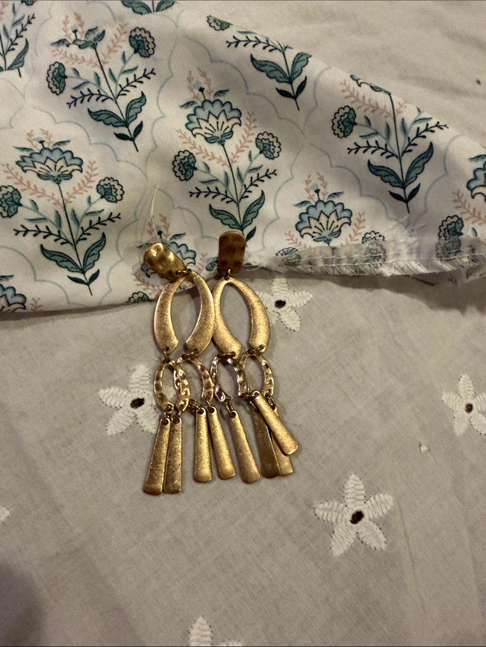 Textured Gold Chandelier Drop Earrings for Women